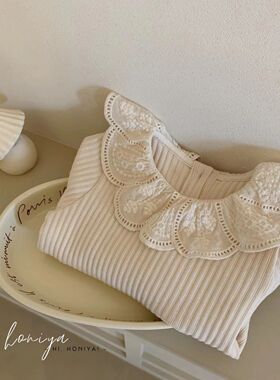 Spring韩国童装秋季新款儿童蕾丝花边纯色加绒上衣女童弹力长袖