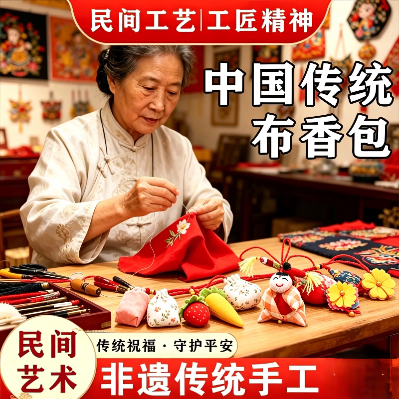 新款非遗手工香包老奶奶手作艾草香包端午祈福搬脚娃娃宝宝平安符