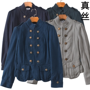 收腰短外套夾克秋冬女裝 修身 高貨復(fù)古宮廷拿破侖風(fēng)真絲羊毛長(zhǎng)袖