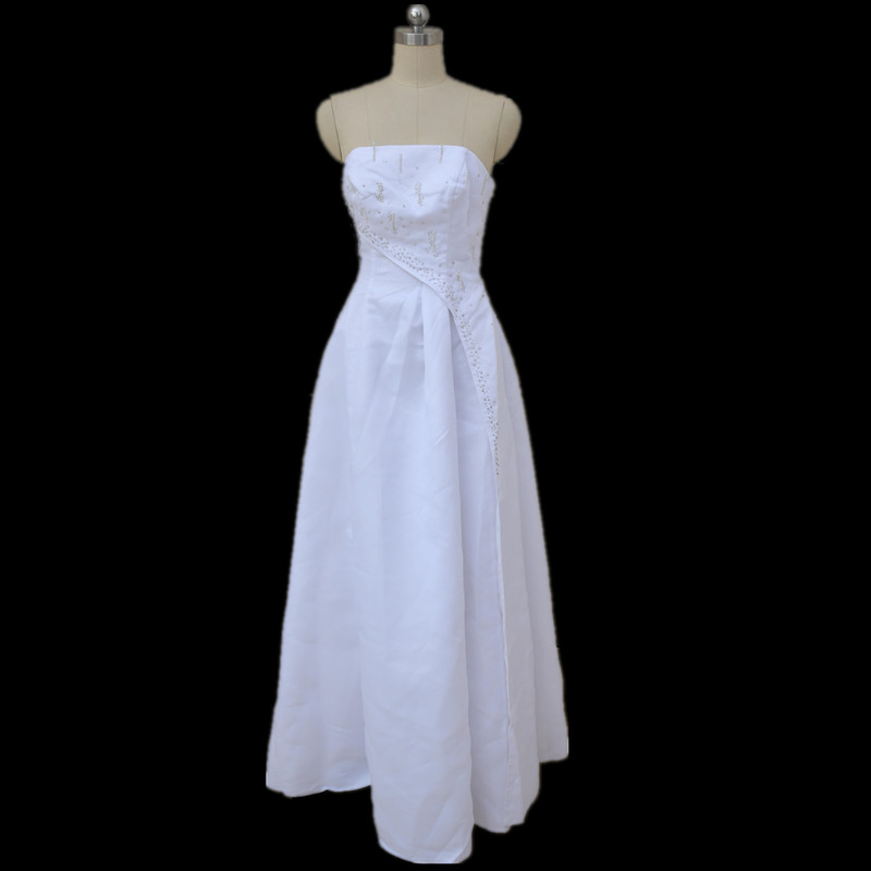 大码重工钉珠白色抹胸写真旅拍轻婚纱礼服裙