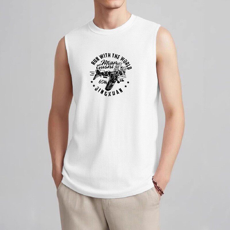 100%纯棉男士背心无袖t恤夏季薄款运动健身跑步跨栏白上衣休闲潮