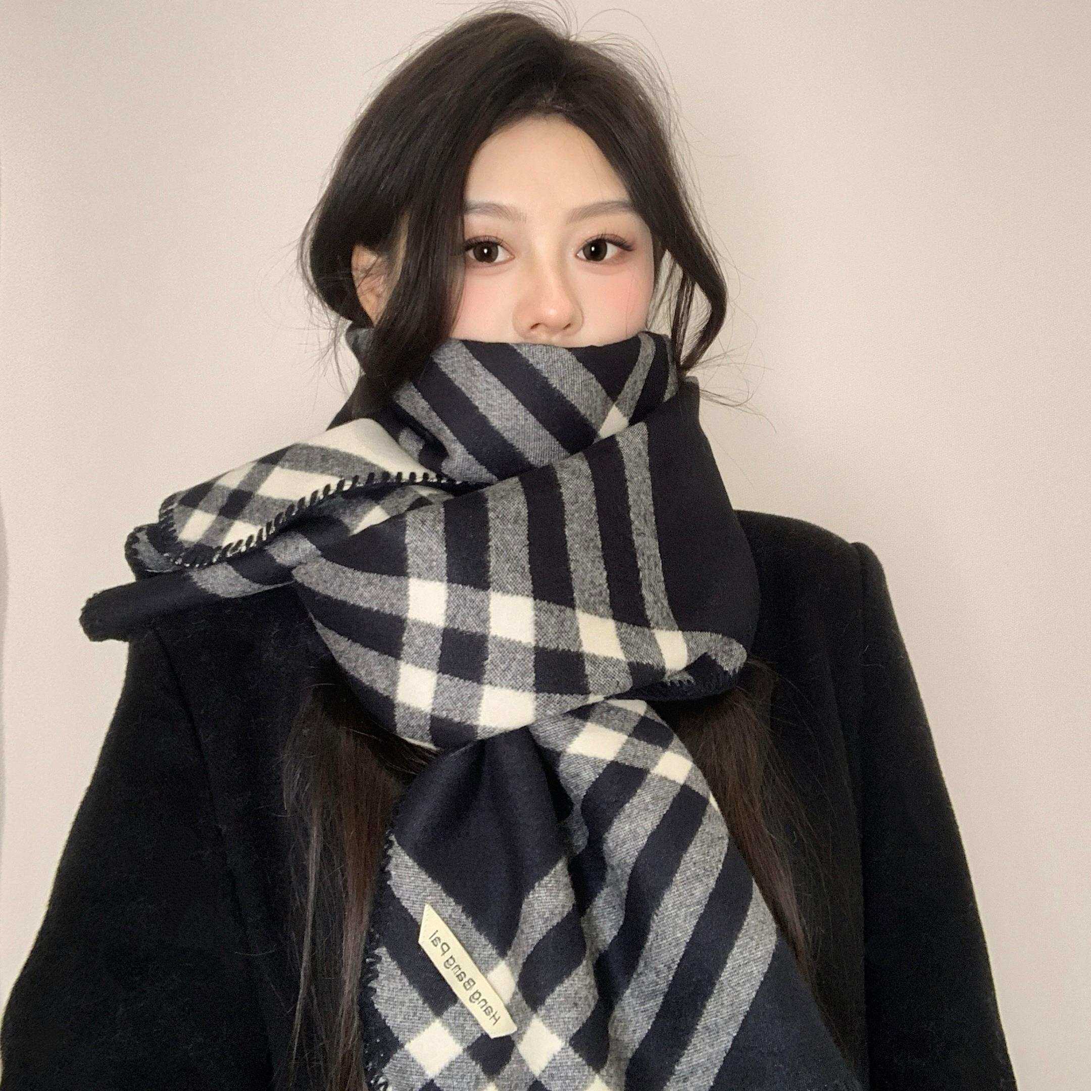 藤井树同款粉色格纹围巾