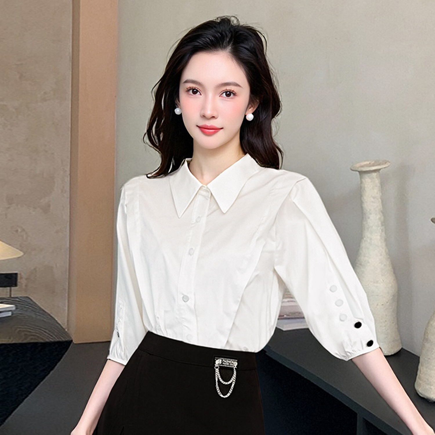 独特巨好看白衬衫女装高级感轻奢减龄洋气2025早秋上新款名媛上衣