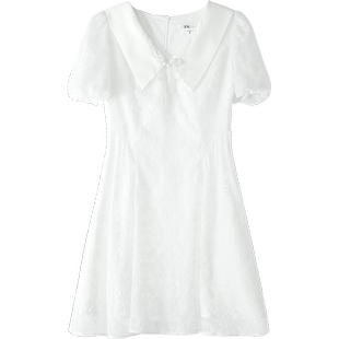 白色蕾丝连衣裙女高级感小个子2024夏新款法式初恋气质收腰小白裙