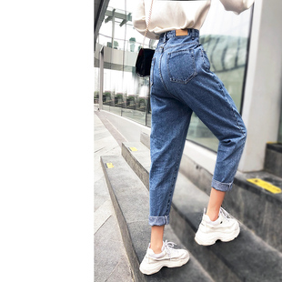 九分老爹牛仔裤女宽松显瘦哈伦2026春秋新款韩版萝卜裤卷边欧货