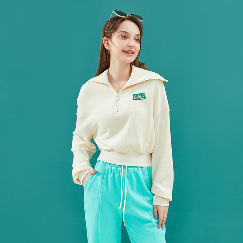 韩版polo领短款收腰卫衣女设计感小众时尚减龄洋气外套2025春秋款