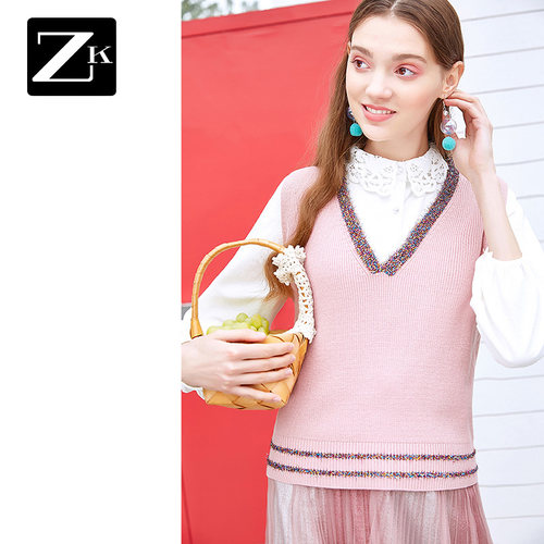 ZK洋气马甲加裙子两件套2019新款春韩版时尚娃娃领衬衫马甲套装女