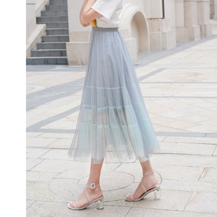 百褶网纱a字半身裙子女2022春秋夏新款 设计感小众垂感蛋糕显瘦