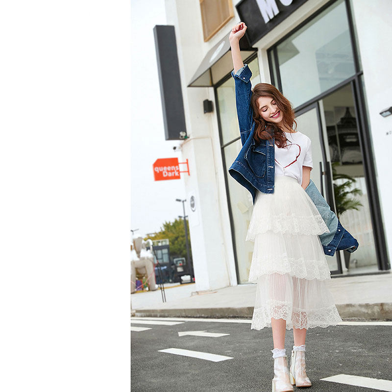 层层蛋糕裙半身裙中长款很仙的a字白色网纱裙长裙春夏新款女