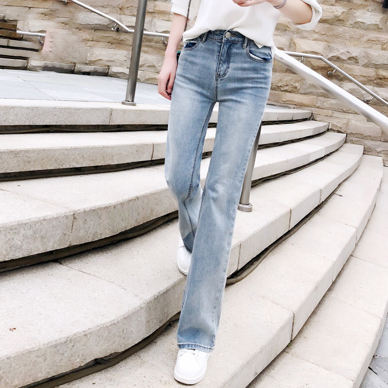 喇叭牛仔裤女春秋2021新款直筒浅蓝色高腰阔腿裤韩版修身显瘦潮