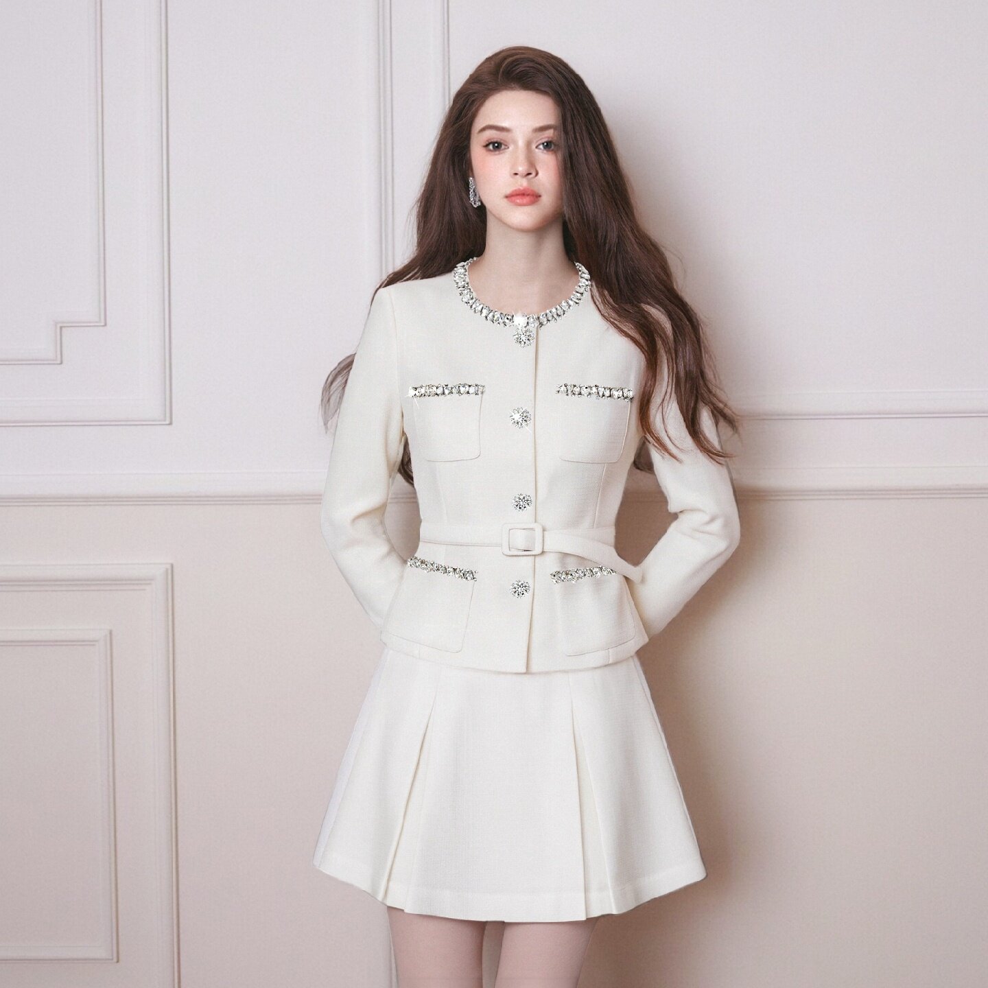 醋酸两件套装法式轻奢江浙沪富家千金感外套半身裙女2026春新款