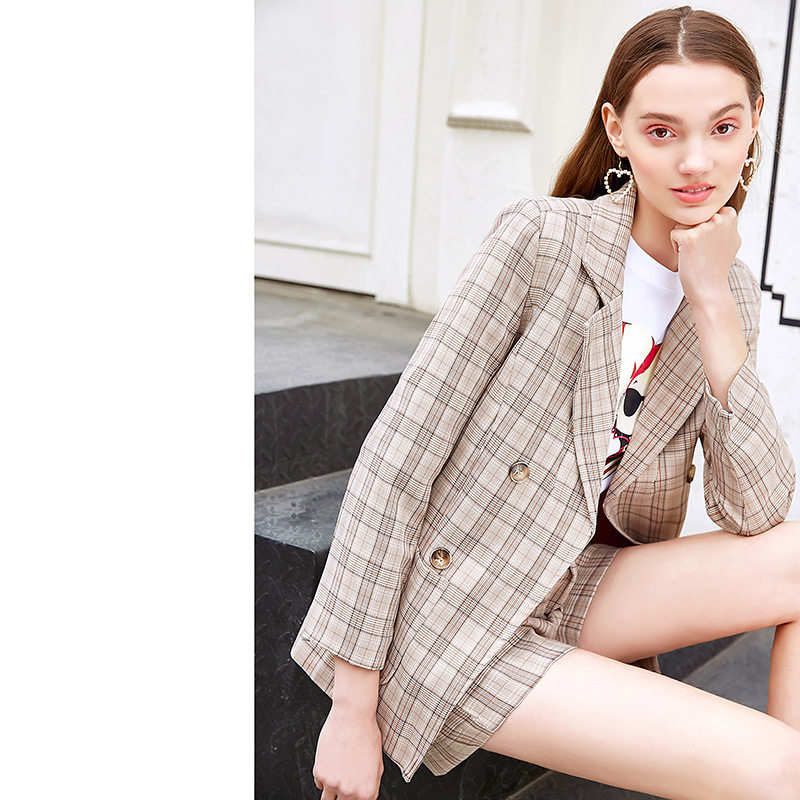 格子西装套装女气质春秋装2025款阔腿裤短裤御姐时尚韩版两件套