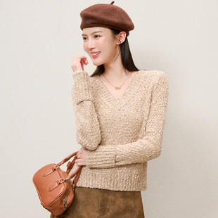 复古V领毛衣女款2025新款春秋季高级感小个子美式外穿针织衫上衣