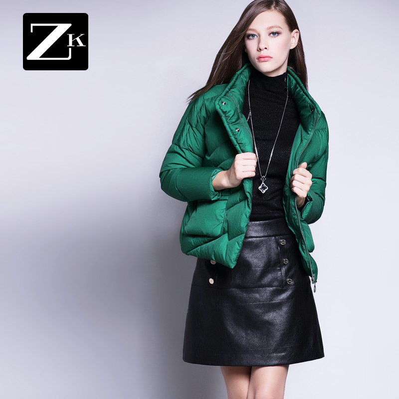 ZK2018冬季新款羽绒服女短款绿色立领时尚加厚韩版宽松保暖反季