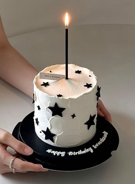 氛围感高级极简黑白星星男生生日蛋糕装饰黑色铅笔蜡烛星星模具