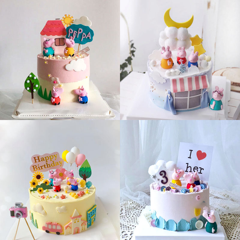 小猪一家四口蛋糕装饰软陶摆件生日网红配齐一家太阳房子插件套装