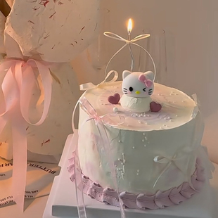 饰摆件曲线蜡烛蝴蝶结丝带 甜美专属女生女孩公主kt猫生日蛋糕装