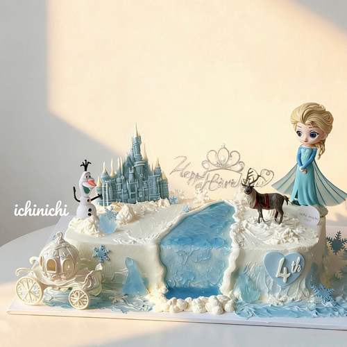 卡通女孩生日爱莎公主雪宝甜品