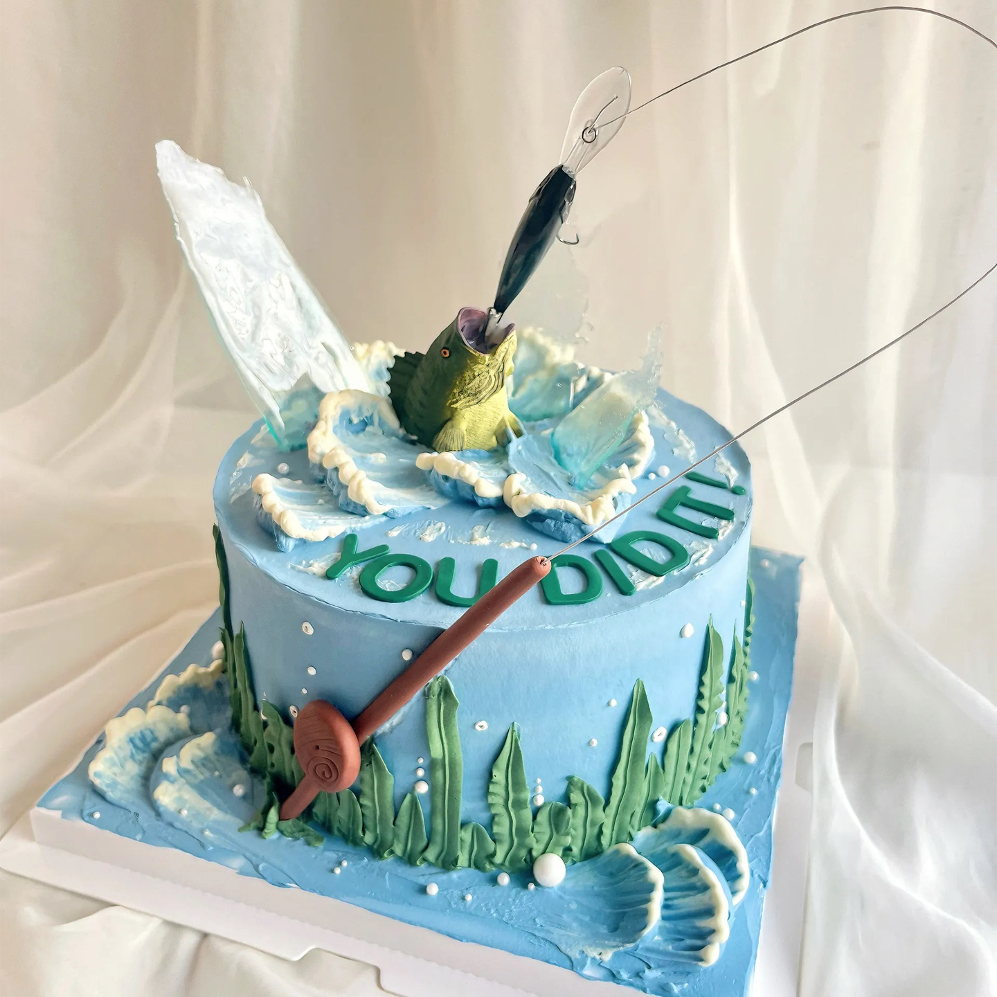 奥特曼男士钓鱼佬蛋糕装饰摆件