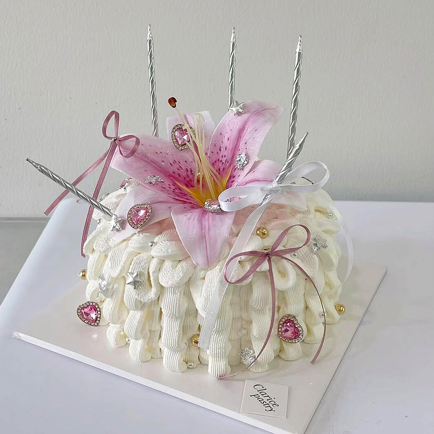 韩系ins风彩色宝石百合花蛋糕装饰浪漫仙女生日钻石镶钻鲜花插件