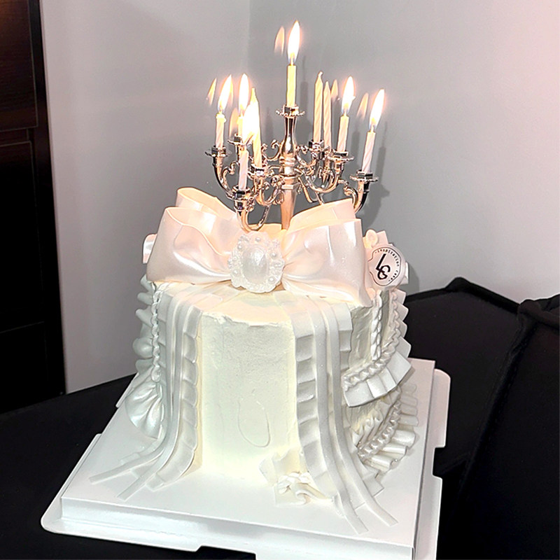 纯白宫廷风仙女蛋糕装饰银色烛台摆件翻糖蝴蝶结欧式女神头像甜品