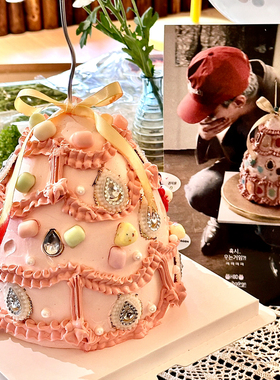 网红GD权志龙同款宝石珠宝蛋糕装饰明星同款生日快乐装节日派对