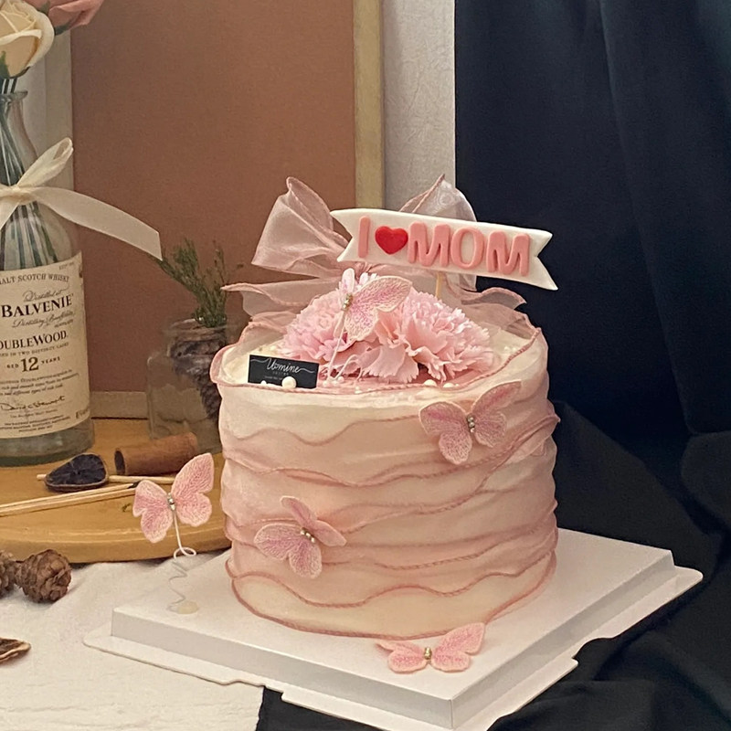 5.11母亲节蛋糕装饰法式浪漫康乃馨刺绣蝴蝶插件插牌鱼尾纱围边,节庆用品/礼品,蛋糕/烘焙装饰用品,淘宝优惠券,粉丝福利购,淘宝优惠卷