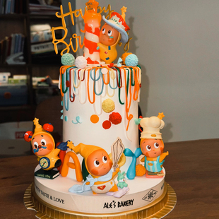 爆款 饰摆件亚克力软胶HB插件 卡通许愿星星人主题多巴胺生日蛋糕装