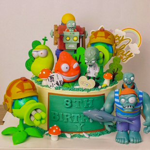 饰摆件生日插件插牌男孩巨人僵尸植物水果坚果 植物大战僵尸蛋糕装
