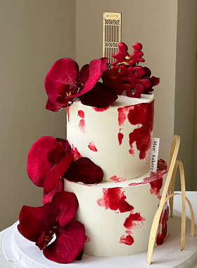 小红书同款新中式红色婚礼甜品蛋糕装饰订婚宴结婚屏风装扮