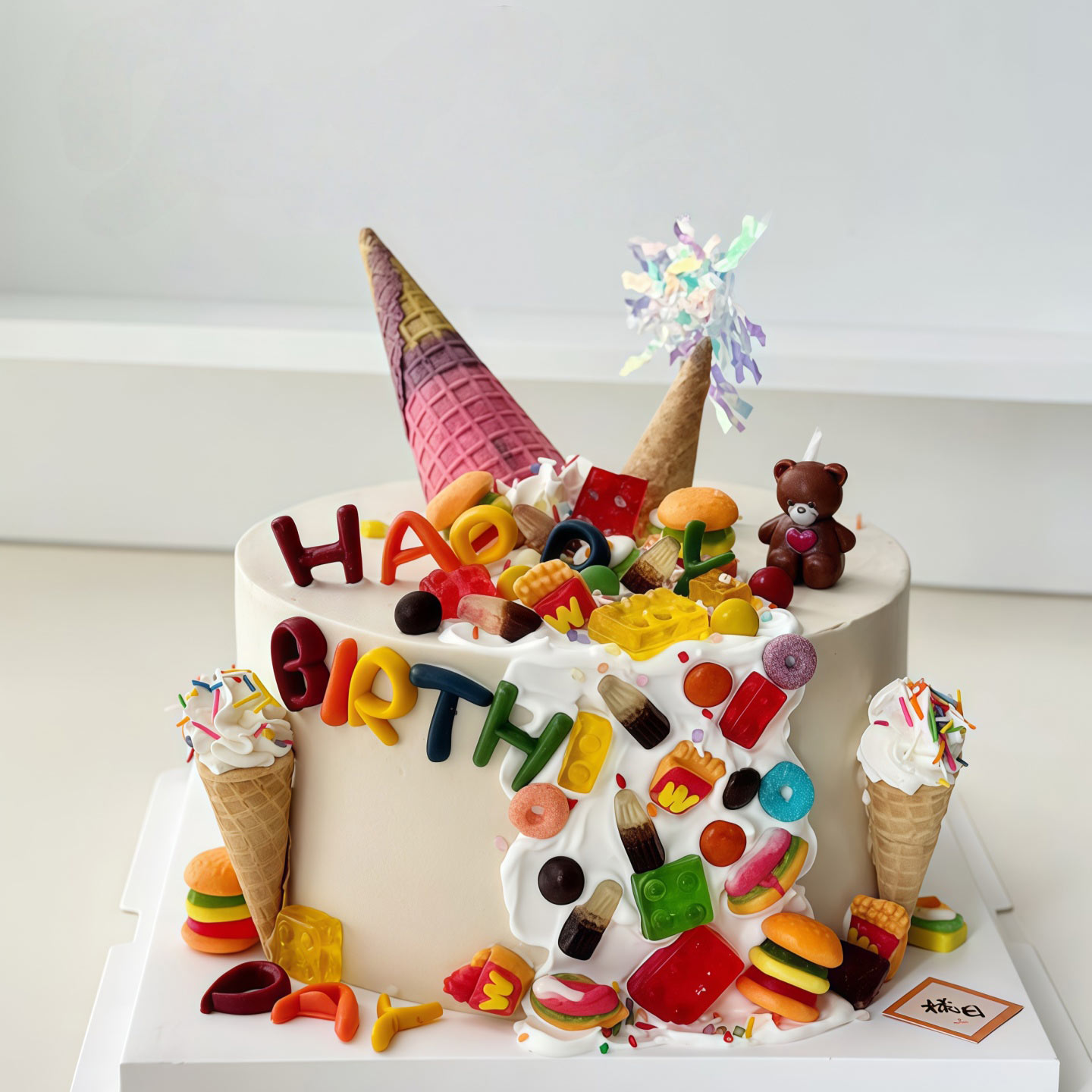 软胶彩色happy字母蛋筒雨丝插件摆件甜品生日蛋糕装饰软糖零食