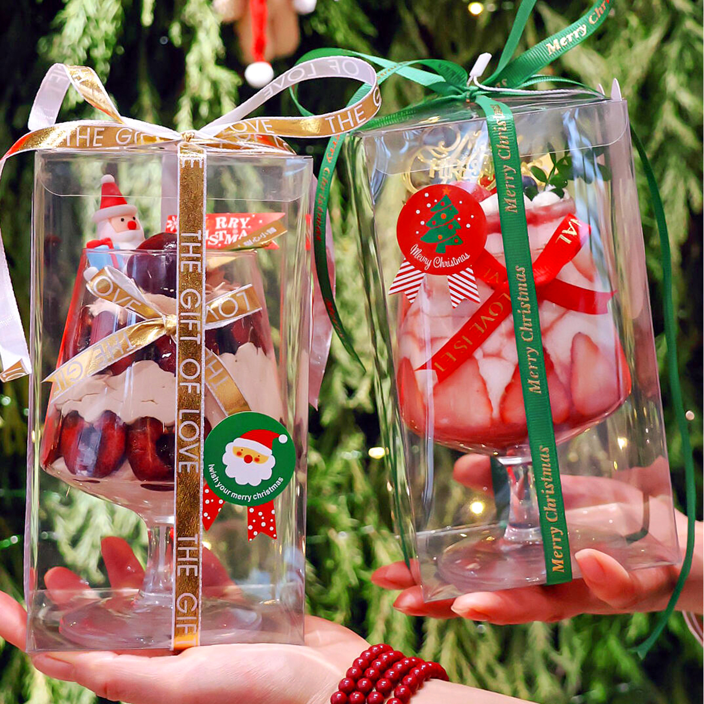 2025圣诞节限定白兰地红酒杯蛋糕装饰草莓车厘子高脚杯甜品手提盒