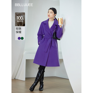 绵羊毛大衣女宽松毛呢外套 BBLLUUEE粉蓝衣橱2025冬装 商场同款