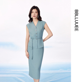 女 新款 枕上溪 通勤盖袖 粉蓝衣橱2025夏装 时尚 半裙套装 经典 小衫