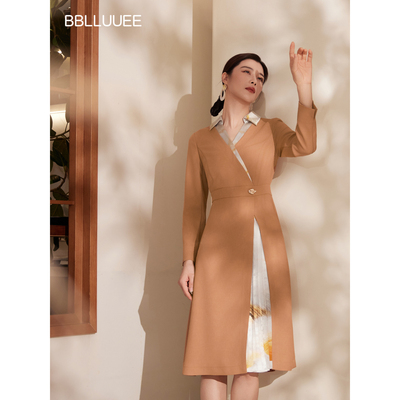 【漫天霞光】BBLLUUEE粉蓝衣橱2026春装新款艺术通勤感拼接连衣裙