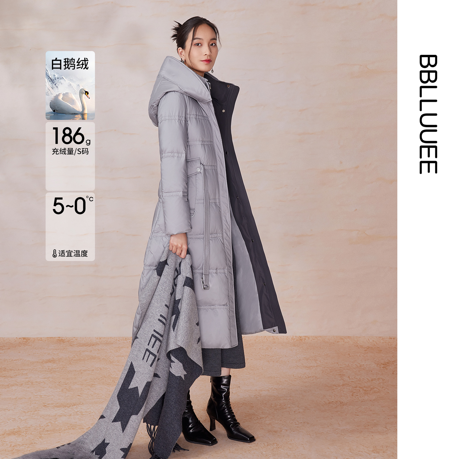 格雷系鹅绒服 连帽长款保暖外套