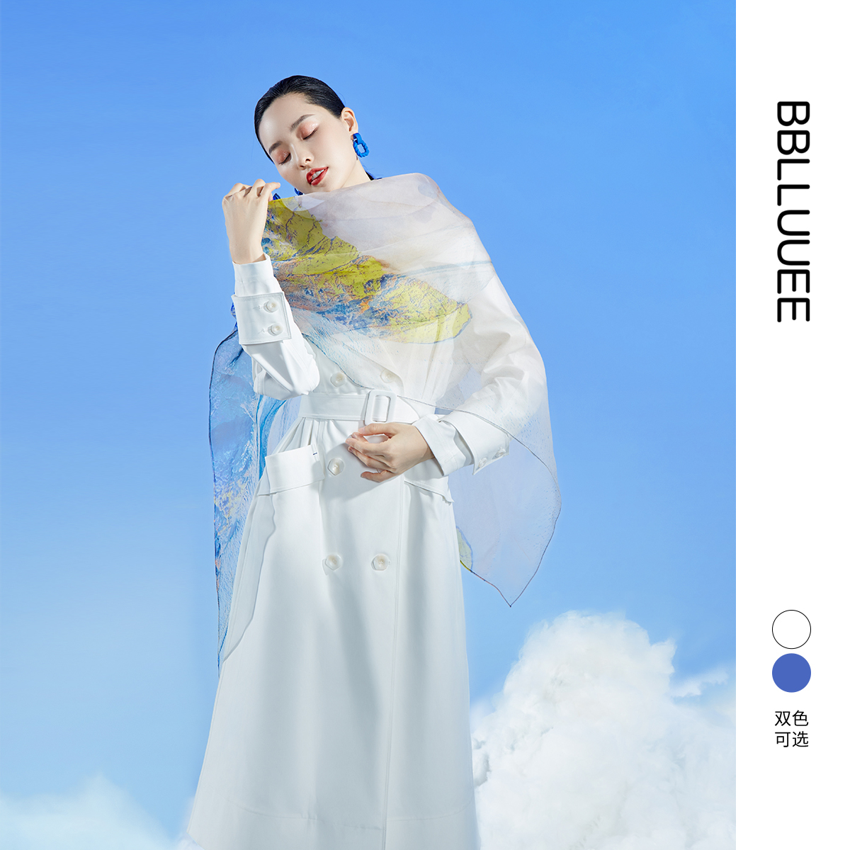 商场同款 东方感诗艺晕染 围巾式风衣