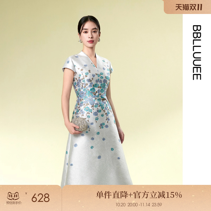 莫奈花园 法式提花 中式美学礼服连衣裙