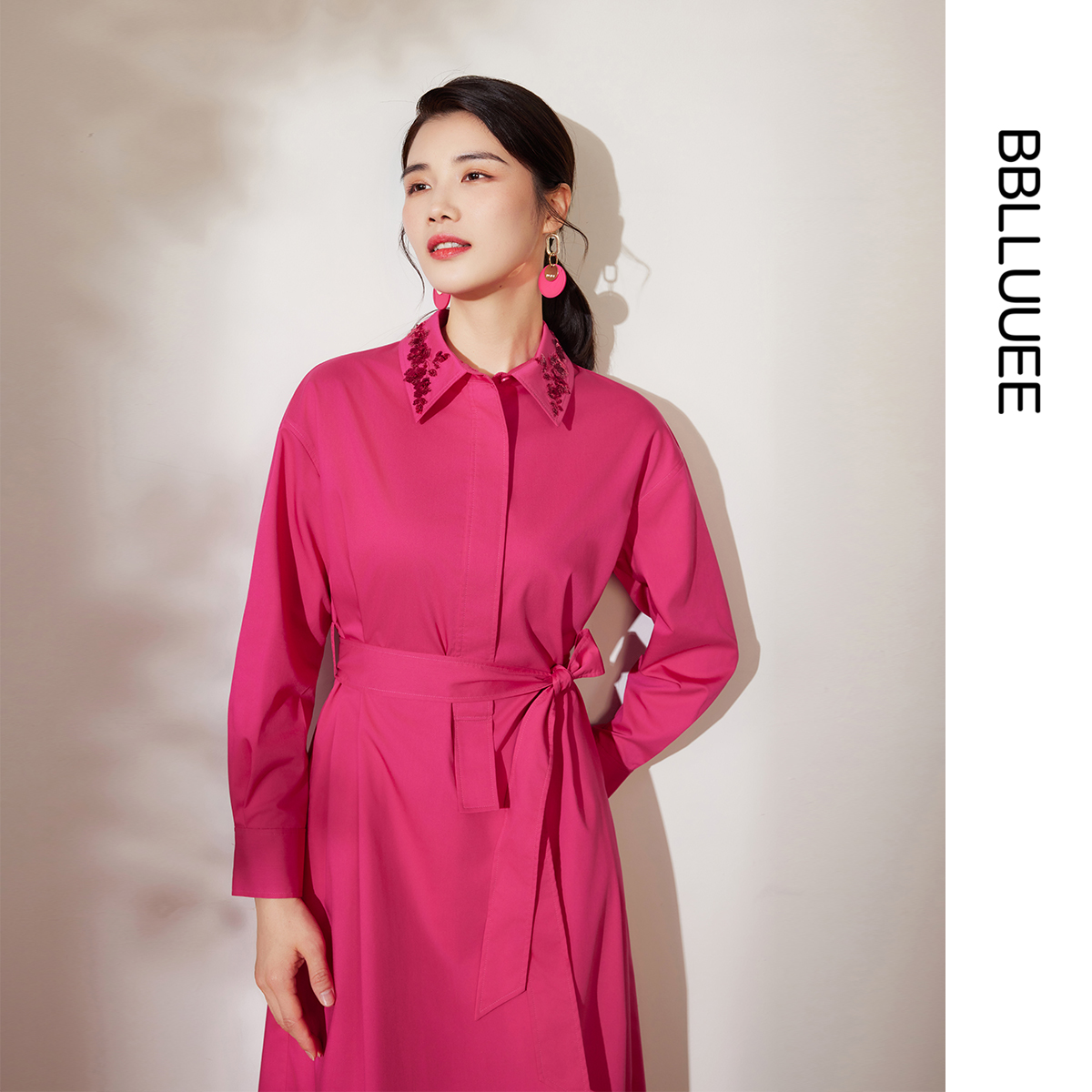 竹纤维衬衣料 法式通勤 气质衬衫连衣裙