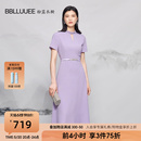 连衣裙女2024夏复古礼服A字裙 百搭钉钻短袖 粉蓝衣橱时尚 BBLLUUEE