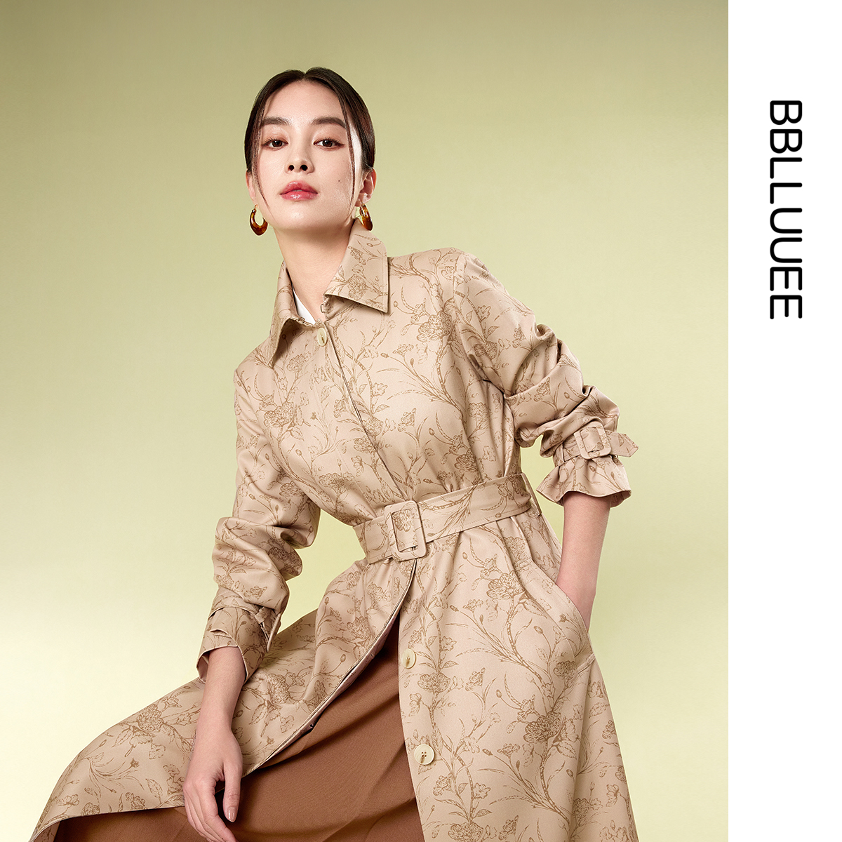 国风茹伊印花风衣 东方感 光感长外套