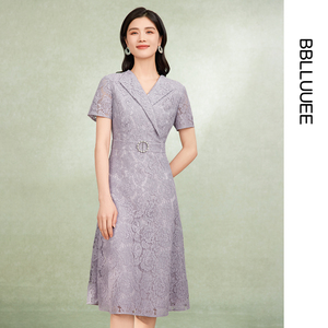 【西装式蕾丝裙】BBLLUUEE粉蓝衣橱2026夏轻职场优雅短袖连衣裙女