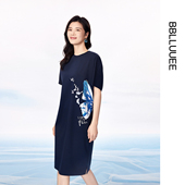 新款 BBLLUUEE 粉蓝衣橱2025夏装 休闲针织弹力卫衣裙宽松连衣裙女