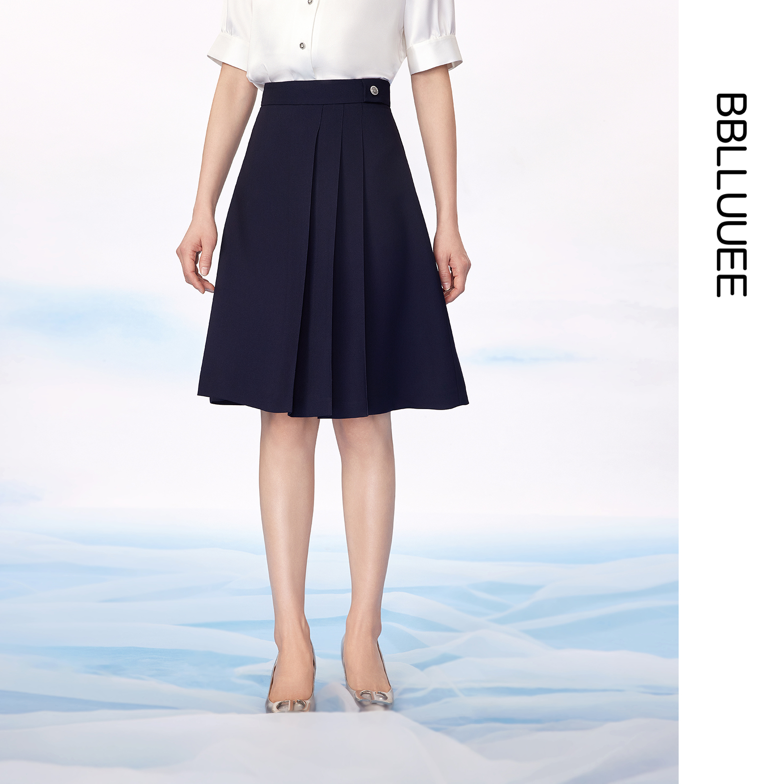 【压褶设计】 BBLLUUEE粉蓝衣橱2025夏装新款简约通勤A字半身裙女