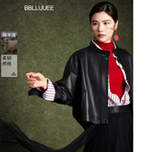 复古气质绵羊皮夹克短外套女 新款 细腻绵羊皮 粉蓝衣橱2025秋装