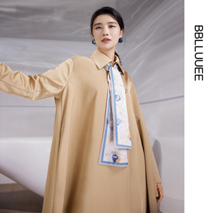 ol宽松风衣典雅驼衬衫 时尚 粉蓝衣橱经典 领撞色外套 商场同款