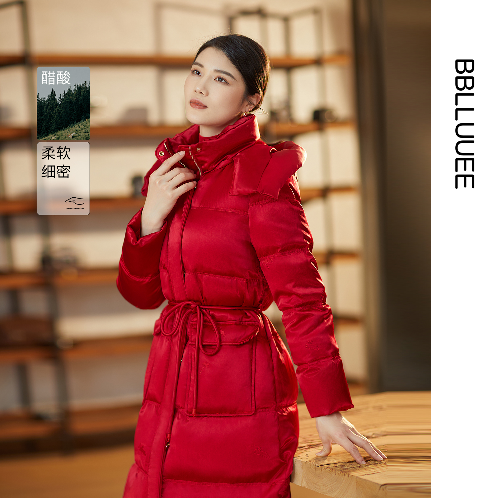 醋酸绣花鹅绒服 氛围感 立领连帽鹅绒服