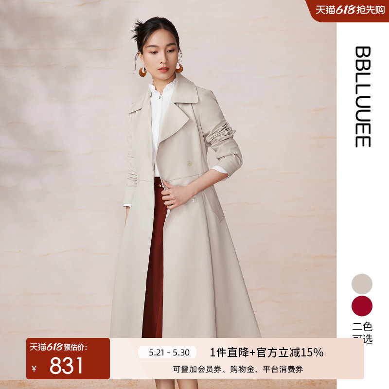 BBLLUUEE粉蓝衣橱奢雅气质百搭气场风衣女2025秋装新款立裁长外套