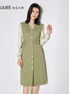 BBLLUUEE/粉蓝衣橱中式V领无袖外套女2025秋装新款单排扣绿色马甲