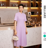 小立领短袖 连衣裙 新款 中式 悦己前行 BBLLUUEE粉蓝衣橱2025夏装
